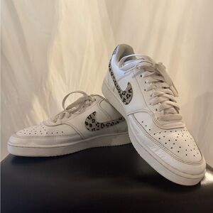 Women’s Nike Court Vision Low 'Leopard Swoosh - White' style code DD9665-100.